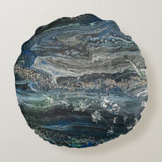 Dreams of the Ocean'20 abstract painting  Ceramic  Round Pillow (Back)