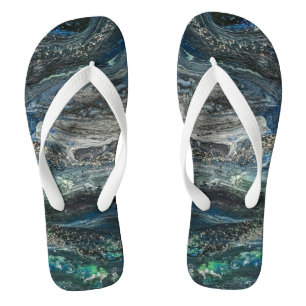 Dreams of the Ocean'20 abstract painting sea grey  Flip Flops