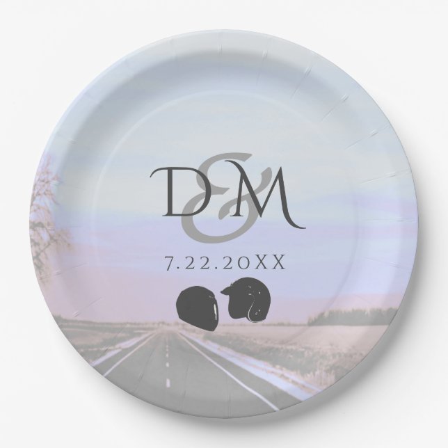 Dreams of the Open Road Motorcycle Wedding Paper Plate (Front)