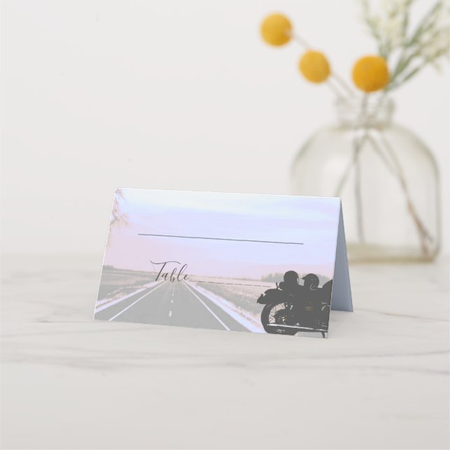 Dreams of the Open Road Motorcycle Wedding Place Card (Front)
