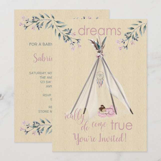 Dreams Really Do Come True Boho Tipi DreamCatcher Invitation (Front/Back)
