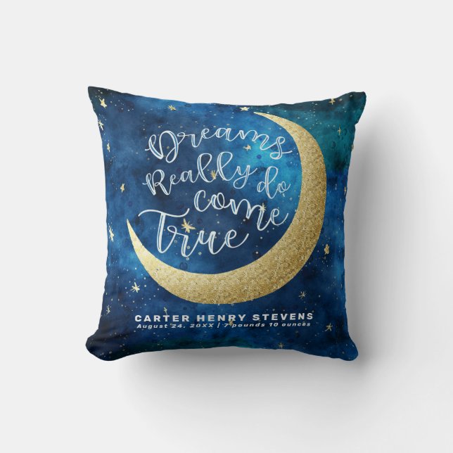 Dreams Really Do Come True Moon Stars Personalized Throw Pillow (Front)