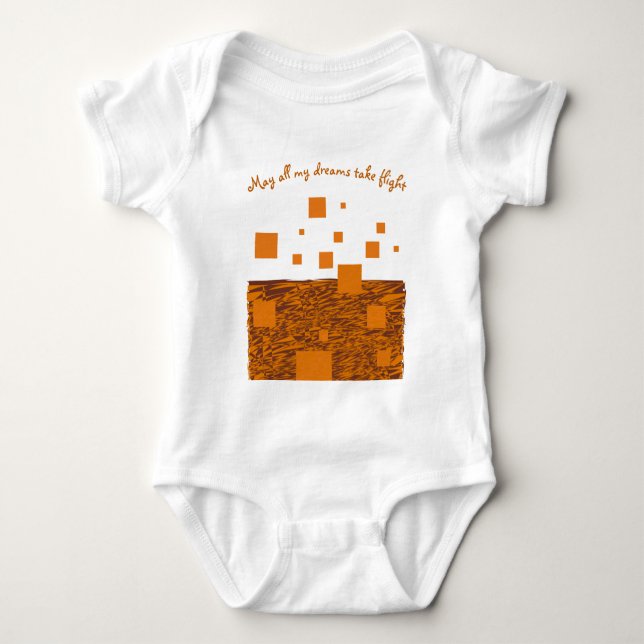 Dreams Take Flight Orange Floating Blocks Squares Baby Bodysuit (Front)