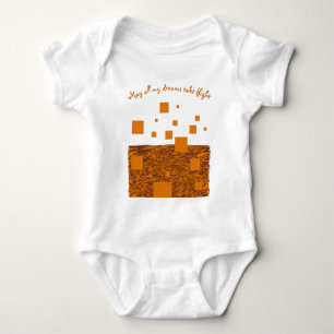 Dreams Take Flight Orange Floating Blocks Squares  Baby Bodysuit