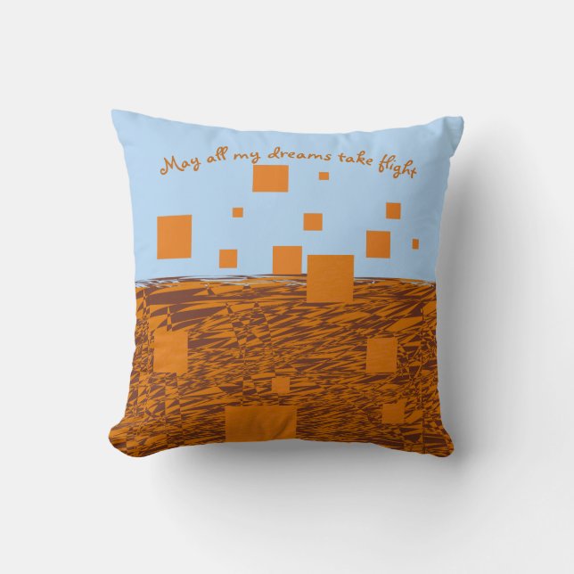 Dreams Take Flight Orange Floating Blocks Squares  Throw Pillow (Front)