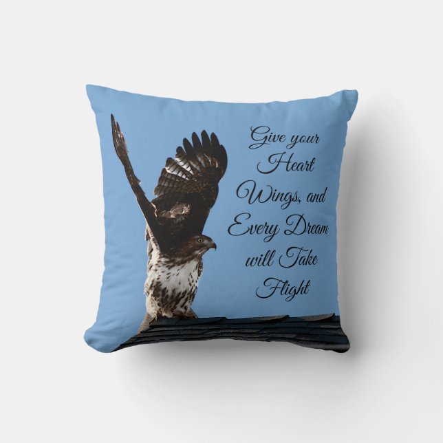 Dreams Take Flight Red-Tailed Hawk Inspirational Throw Pillow (Front)