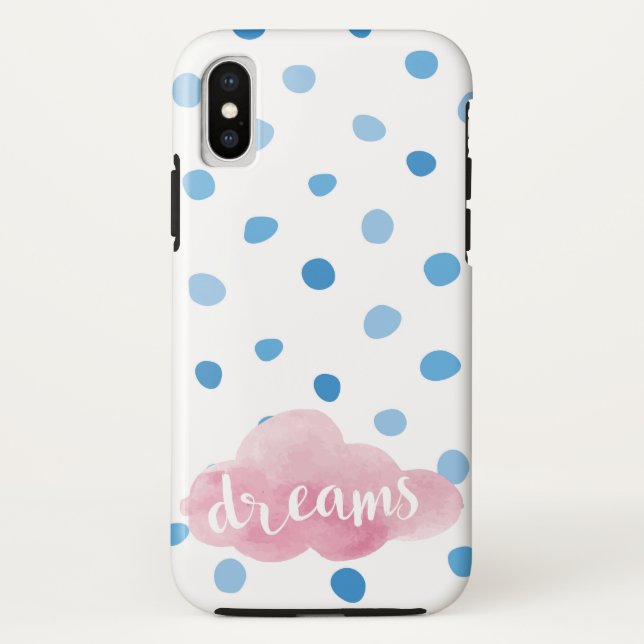 Dreams Watercolor Blue Polka Dots Case-Mate iPhone Case (Back)