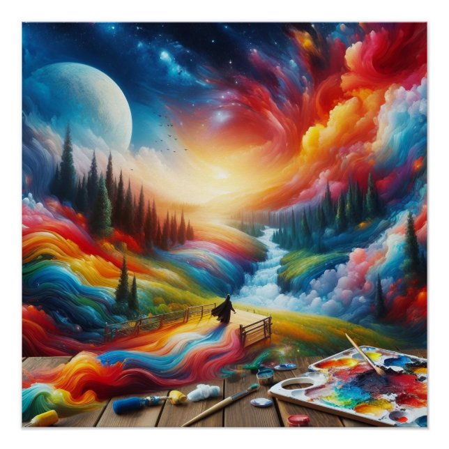  Dreamscape Abstract: Vibrant Digital Art Print  (Front)