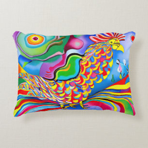 "Dreamscape Bird". A surreal abstract cockerel Accent Pillow