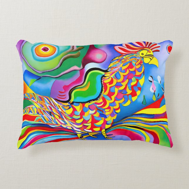 "Dreamscape Bird". A surreal abstract cockerel Accent Pillow (Front)