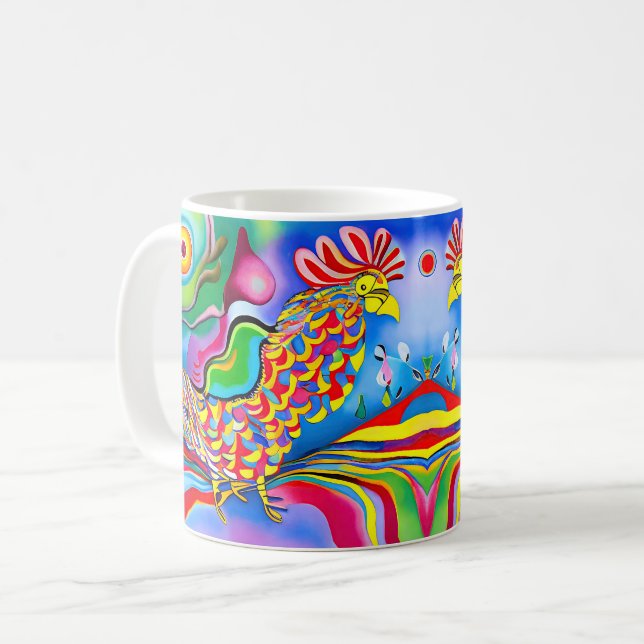 "Dreamscape Bird". A surreal abstract cockerel Coffee Mug (Front Left)