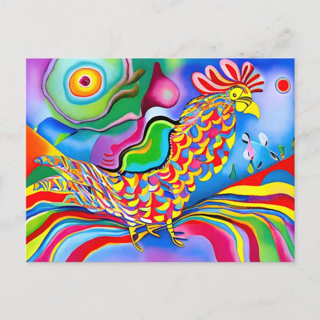 "Dreamscape Bird". A surreal abstract cockerel Postcard (Front)