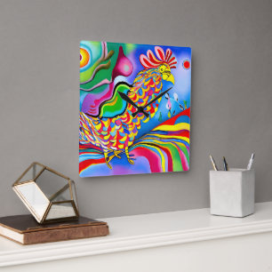 "Dreamscape Bird". A surreal abstract cockerel Square Wall Clock