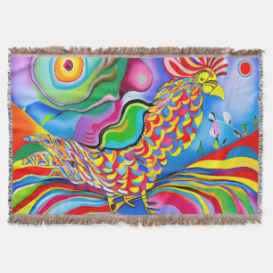 "Dreamscape Bird". A surreal abstract cockerel Throw Blanket