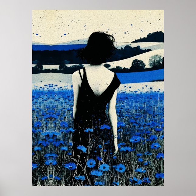Dreamscape Blue Champ de Fleurs Sauvages Art Mural (Devant)
