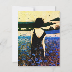 Dreamscape Blue Wildflower Field Wall Art – Modern Postcard