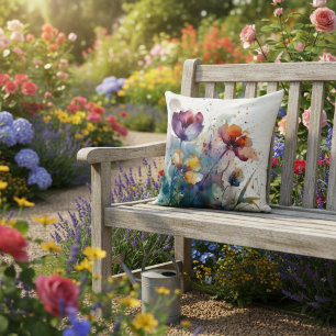 Dreamscape Garden: Abstract Watercolor Flowers Throw Pillow