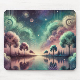 Dreamscape Swirling Trees Cosmic Reflections Mouse Pad