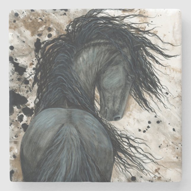 DreamWalker Friesian Horse by Bihrle Stone Coaster (Front)