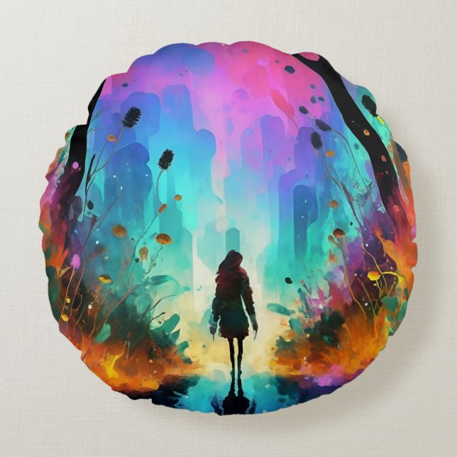 Dreamweaver's Symphony:Alcohol Ink  Round Pillow (Front)