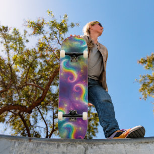 Dreamy Abstract Liquid Rainbow Swirls Cosmos Stars Skateboard
