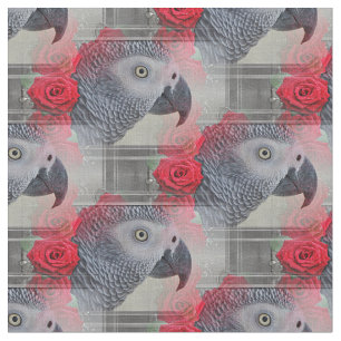 Dreamy African Grey with Red Roses Fabric