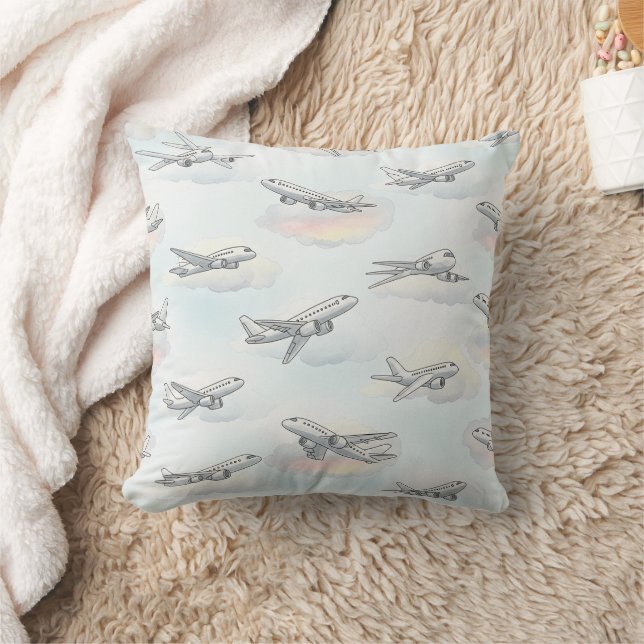 Dreamy Airplane Sky Travel Pattern (1) Throw Pillow (Blanket)