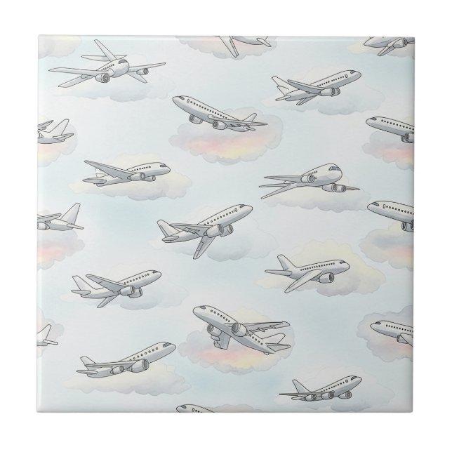 Dreamy Airplane Sky Travel Pattern (1) Tile (Front)