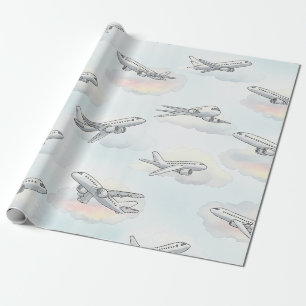 Dreamy Airplane Sky Travel Pattern (1) Wrapping Paper