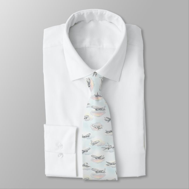 Dreamy Airplane Sky Travel Pattern (2) Tie (Tied)