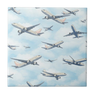 Dreamy Airplane Sky Travel Pattern (2) Tile