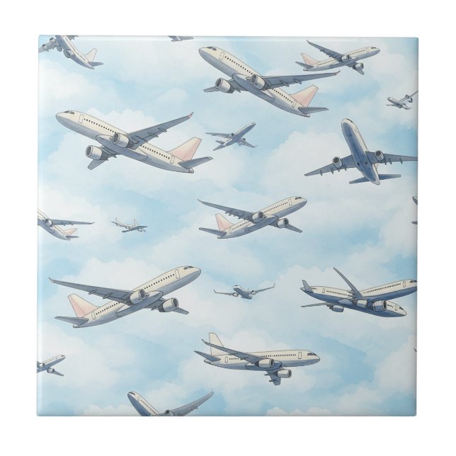 Dreamy Airplane Sky Travel Pattern (2) Tile (Front)
