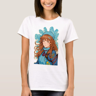 Dreamy Anime Girl with Red Hair Ahana T-Shirt