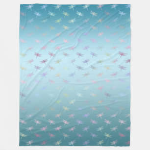 Dreamy Aqua Ombre Rainbow Dragonflies Fleece Blanket