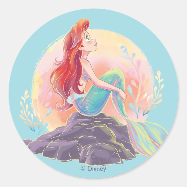 Dreamy Ariel on the Rocks Classic Round Sticker (Front)