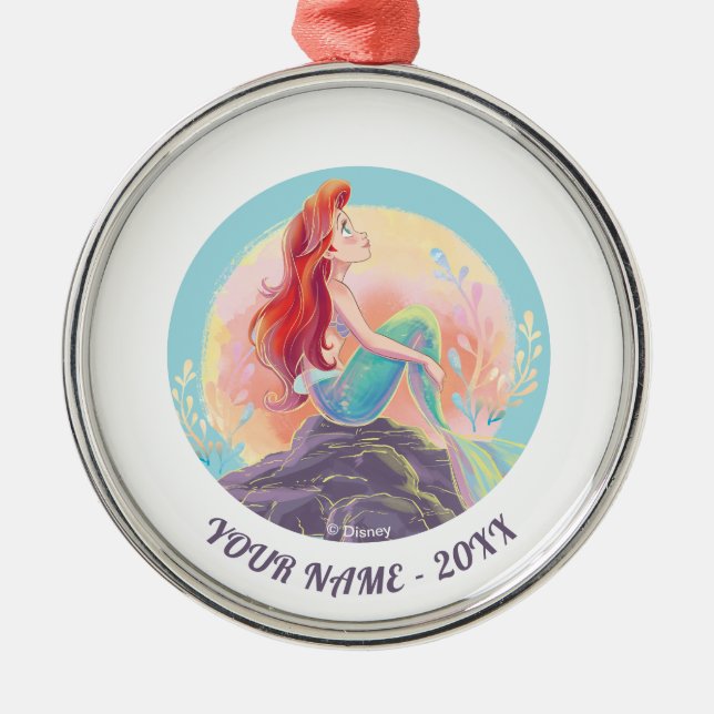 Dreamy Ariel on the Rocks Metal Ornament (Front)