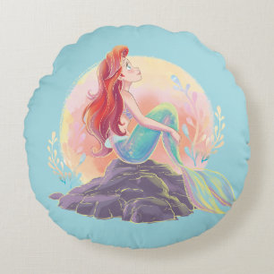 Dreamy Ariel on the Rocks Round Pillow