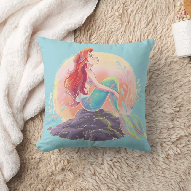 Dreamy Ariel on the Rocks Throw Pillow (Blanket)