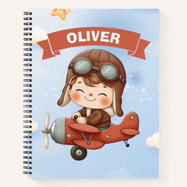 Dreamy Baby Aviator in Red Airplane Notebook (Front)