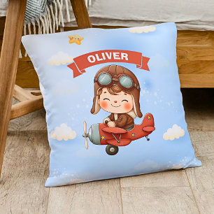 Dreamy Baby Aviator in Red Airplane Throw Pillow