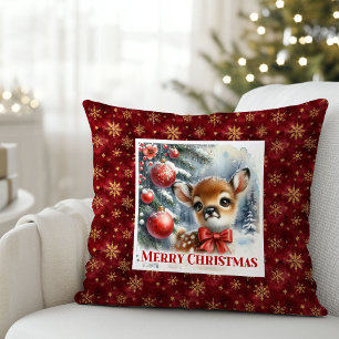 Dreamy Baby Deer Snowy Forest Kids Gift Christmas  Throw Pillow