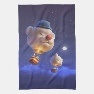 Dreamy Balloon Ride: Smiling Bichon Hot Air Balloo Kitchen Towel