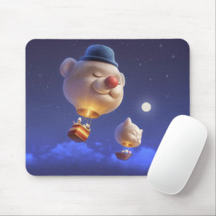 Dreamy Balloon Ride: Smiling Bichon Hot Air Balloo Mouse Pad