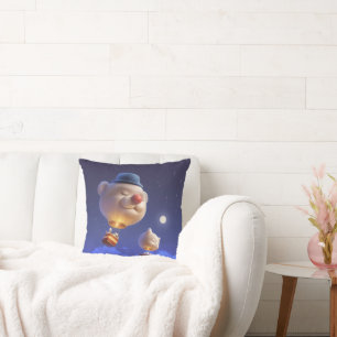 Dreamy Balloon Ride: Smiling Bichon Hot Air Balloo Throw Pillow