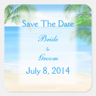 Dreamy Beach Wedding Save The Date Square Sticker
