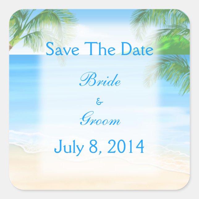 Dreamy Beach Wedding Save The Date Square Sticker (Front)