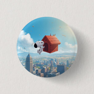 Dreamy Beagle Floating City Comic Illustration 1 Inch Round Button