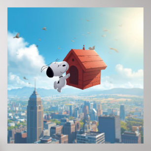 Dreamy Beagle Floating City Comic Illustration Poster