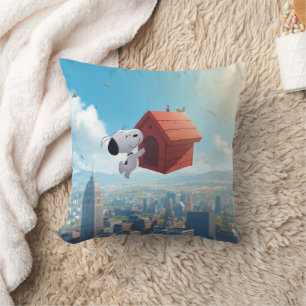 Dreamy Beagle Floating City Comic Illustration Throw Pillow