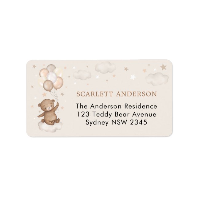 Dreamy Bear Balloons Clouds Stars Return Address Label (Front)